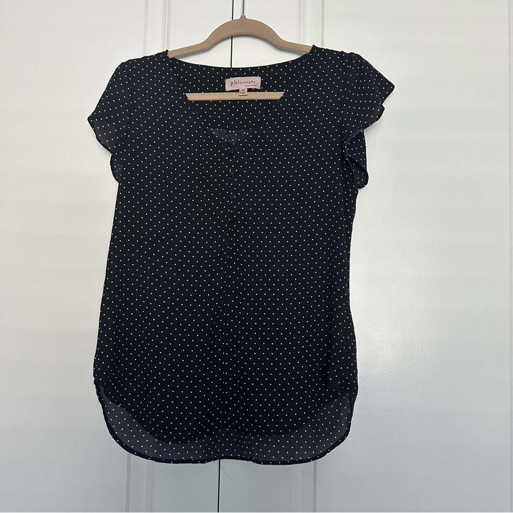 Women's philosophy top xs polka dot flowy work business black white office